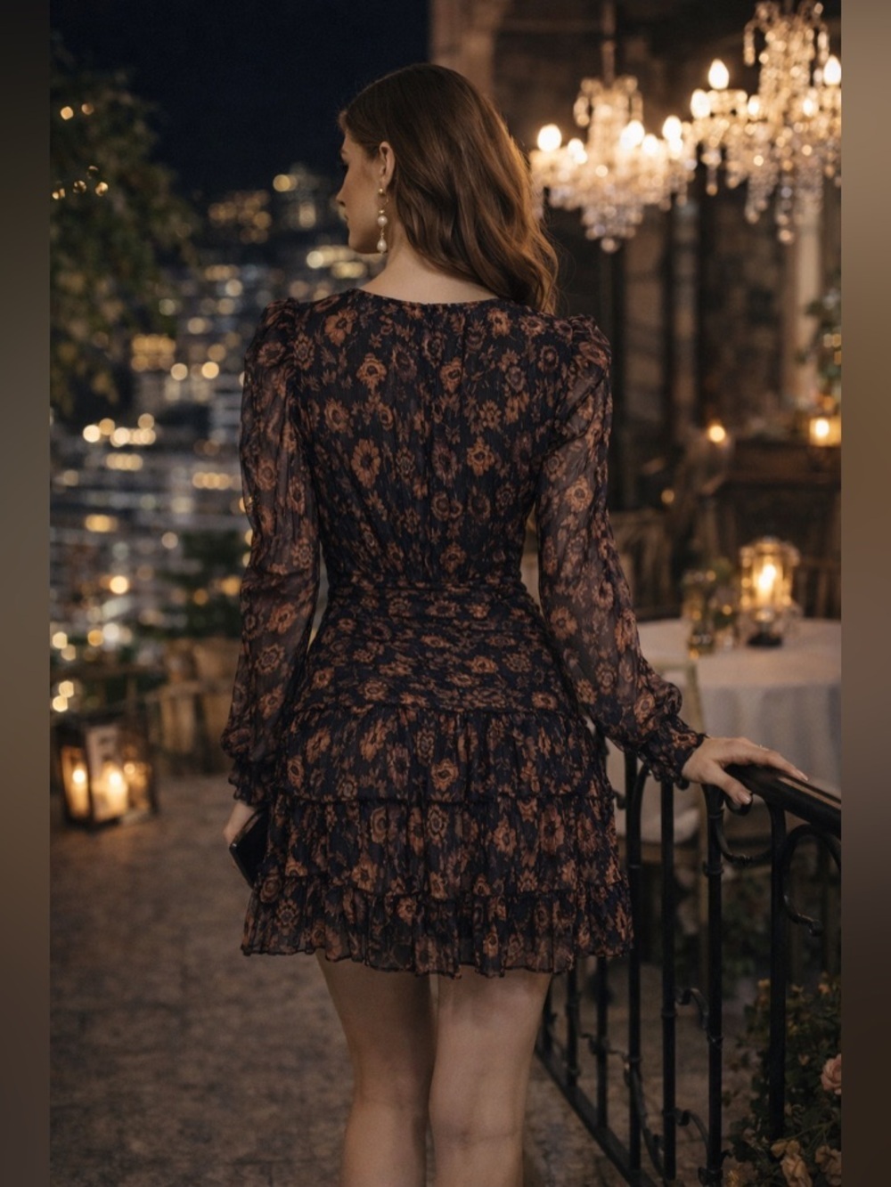 Ulla Johnson Silk Blend Ruffle Mini Dress SZ 2 Black Brown - Picture 2 of 9